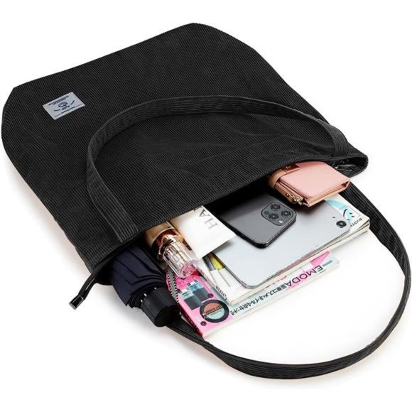 Women Corduroy Tote Bag Zipper Casual Tote's Handbag Big Capacity Shoulder Bag - Picture 2 of 6